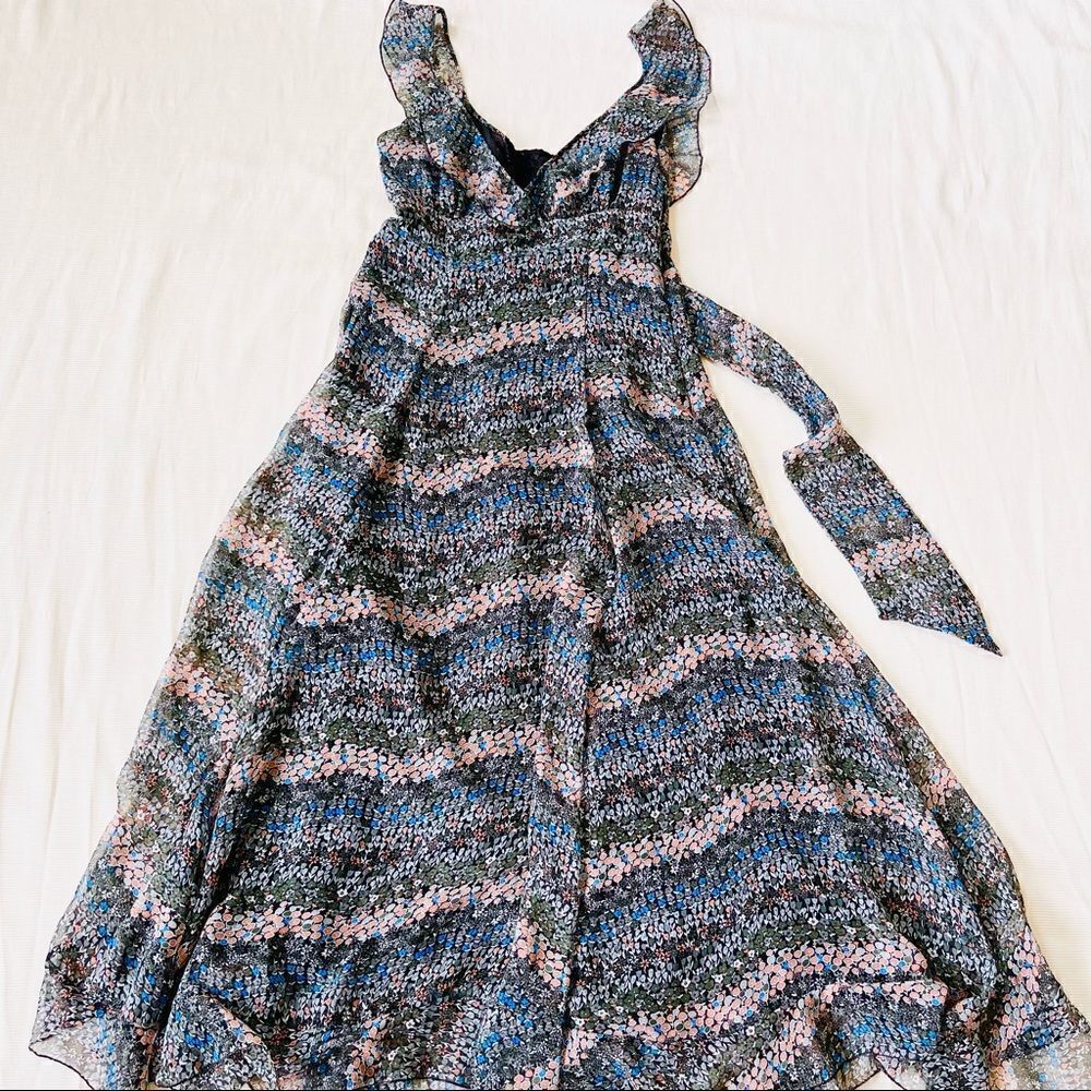 Womens Dress Maxi Summer Flowy Deep Vneck Floral Fashion Sleeveless Ruffle Small